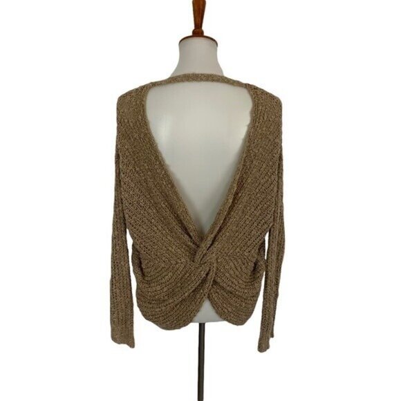 Altard State M L Beige Open Back Twist Knit Sweater Boho Chic Cozy Pullover - Picture 4 of 7